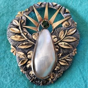Antique Art Deco Signed Silver 14k Brooch Pendant